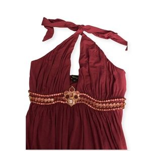 SKY HALTER TOP SIZE MEDIUM. GOOD CONDITION, GORGEOUS HARDWARE!